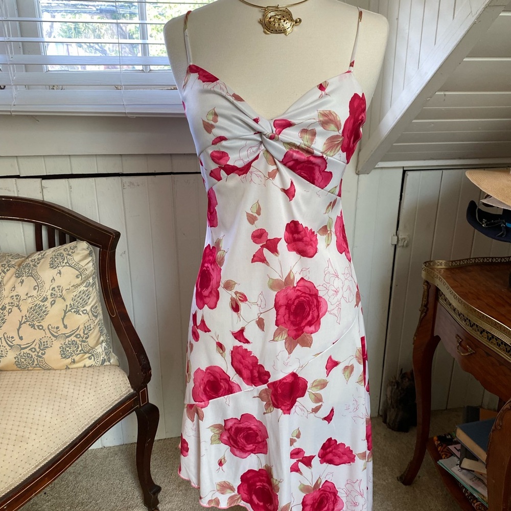 Floral Slip Dress with Pink Roses